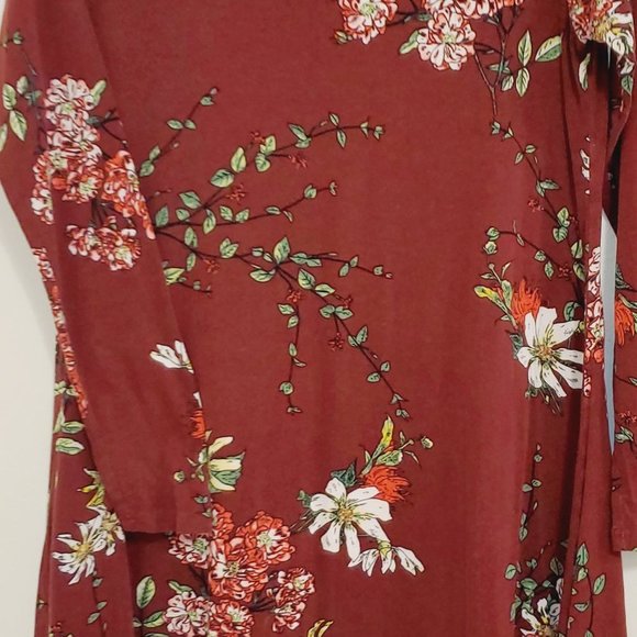 Women's Flowy Floral Long Sleeve Dress Marron and Pink 0148 - Picture 2 of 6